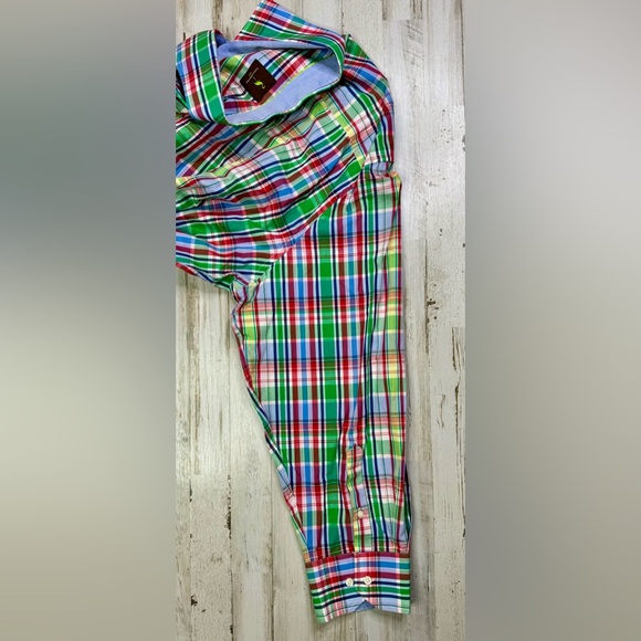 Tailorbyrd Mens Dress Shirt 4XL Long Sleeve Green Blue Button Up - Picture 10 of 13